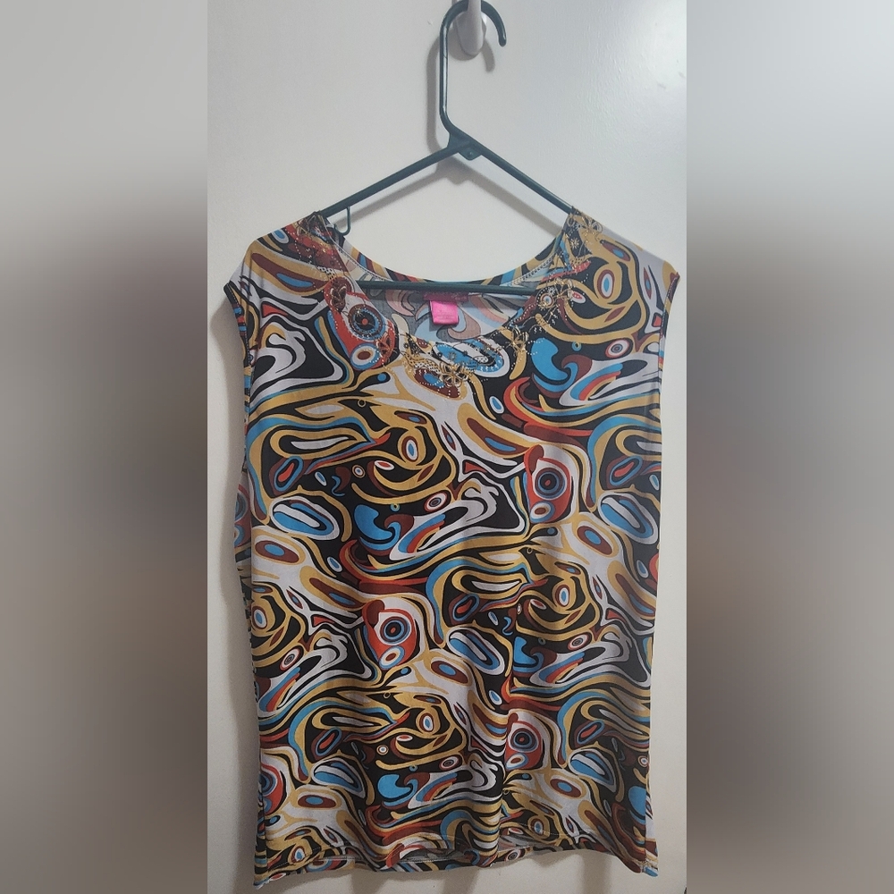 Prestige Edge Abstract Print Sleeveless Blouse 2X